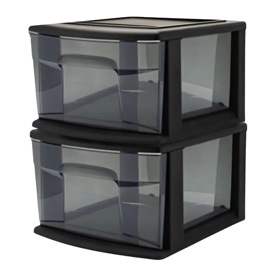 HOMZ 1 Drawer Storage Cart, Medium Plastic Container, Black Frame, 2 Pack | 14.25" Wide Medium Tote with 1 Smoke Tint Drawer for Organizing Bathrooms, Bedrooms, Home Offices, Closets, and Dorm Rooms