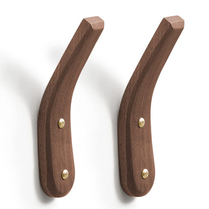 Wood Hooks Wall Mounted Minimalist Natural Real Walnut (2 Pack) | Easy Install, Hanging Towel Hat Coat Bag Cap Clothes Robe, Bathroom, Entryway, Mid Century Modern, Rustic, Boho, Decor