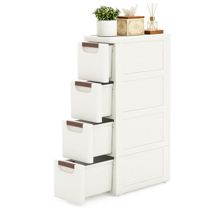 4 Drawers Narrow Bathroom Storage Cabinet, Slim Storage Cabinet, Plastic Slim Storage Cart Drawers for Small Spaces, Laundry, Office, Home, White