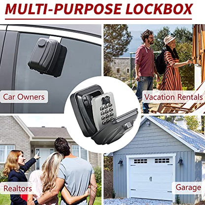 Car Window Punch Button Lock Box, Black Portable Car Key Lock Box, Sturdy Waterproof Large Capacity Lock Box for Turo, Ride Share, GetAround Anti-Theft Devices for Vehicles