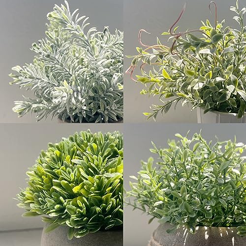 4 Pack Small Fake Plants in White Pulp Pot for Home Decor | Artificial Plants Indoor, for Bathroom Bedroom Kitchen Office Farmhouse Room Shelf Decor, Easy to Clean, Lifelike Appearance