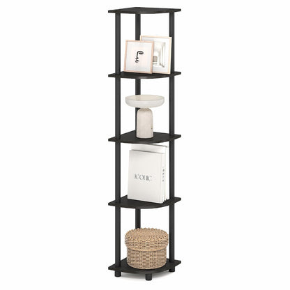 Furinno Turn-N-Tube Corner Shelf, 5-Tier Corner Bookshelf, Open Storage Shelves, for Organization and Storage, Living Room, Home Office, Garage, Bedroom, Black Espresso