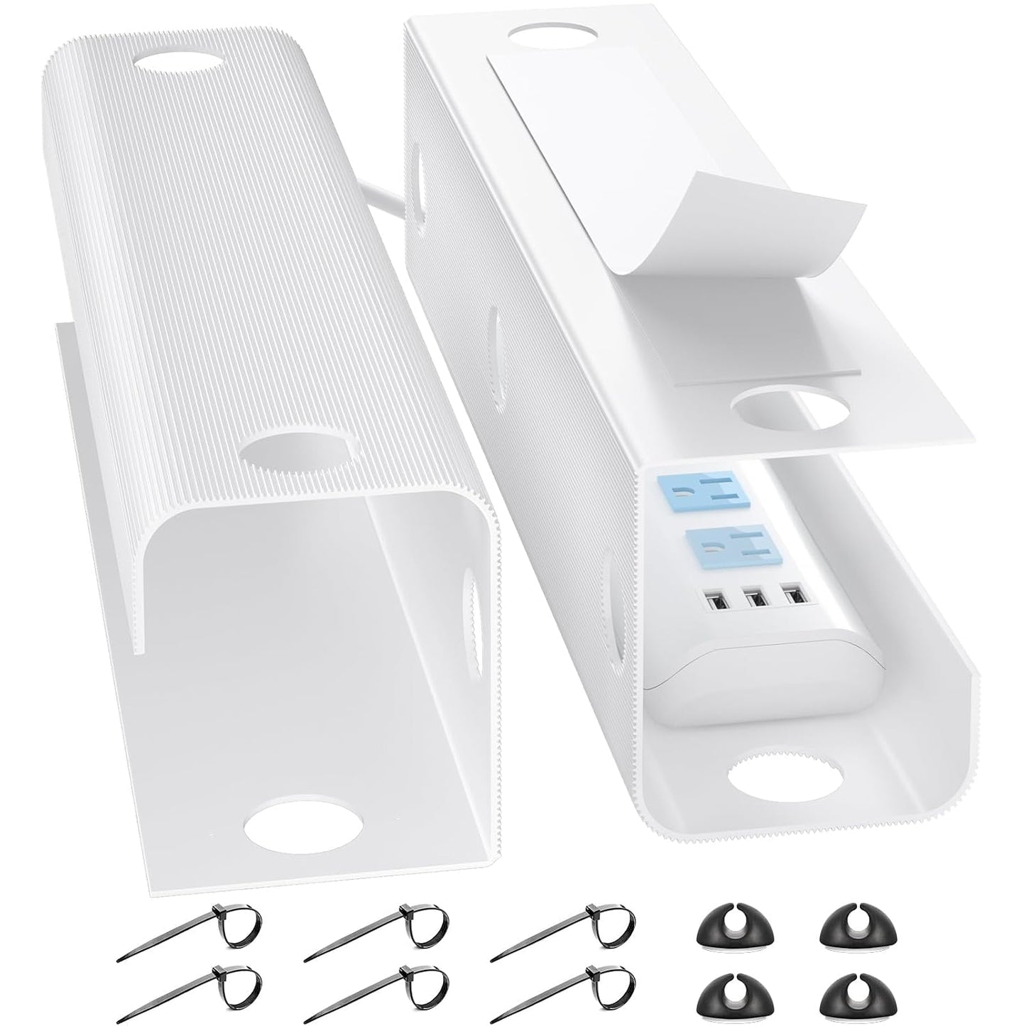 YECAYE Large Under Desk Cable Management,Easy Install Cable Management Under Desk with 4 Cord Holders & 6 Ties,Child & Pet-Safe Cord Hider,Wire Organizer,Wire Cover Tray,White