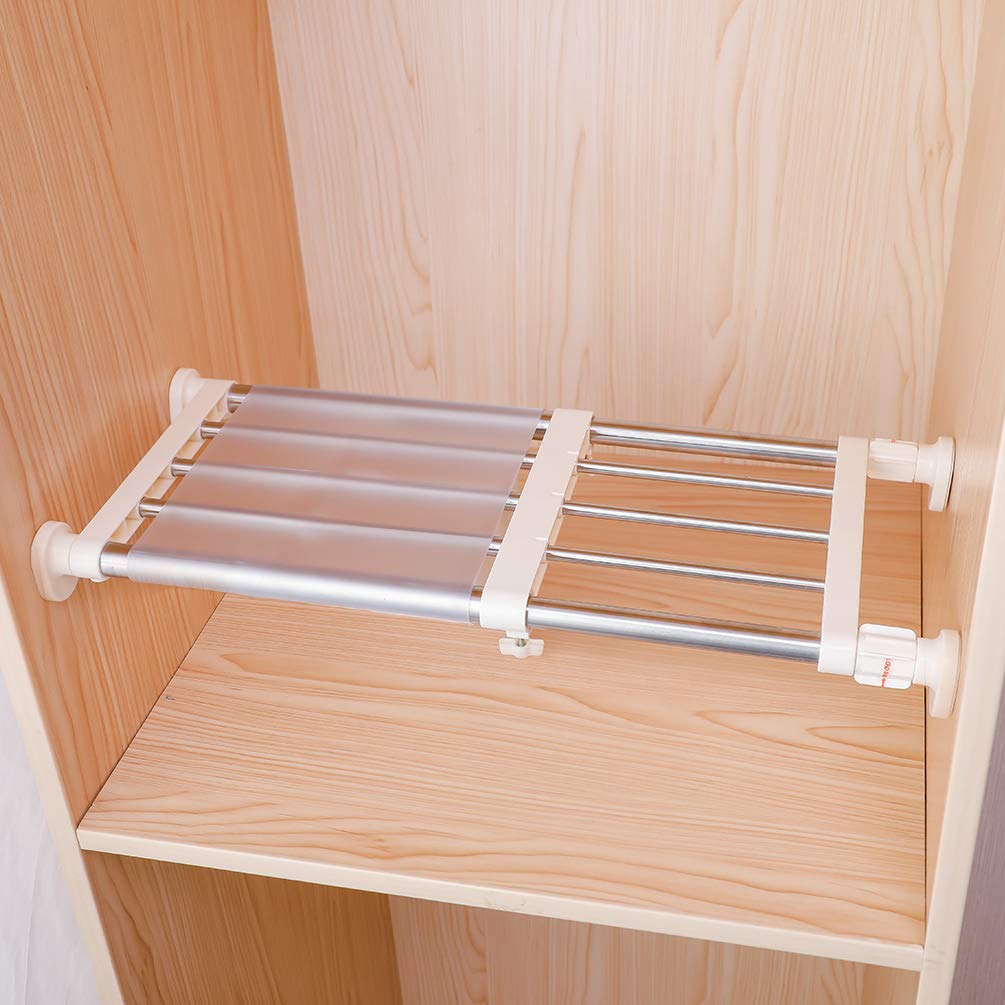 Closet Tension Shelf & Rod Expandable, Adjustable Storage Rack | Metal Organizer DIY Divider Separator for Cabinet Wardrobe Cupboard Kitchen Bathroom 15.74 - 23.62 inches