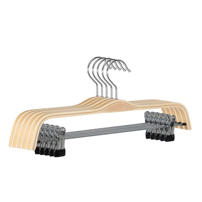 JS Hanger Wooden Pant Hangers, 5-Pack Light Weight Wood Skirt Hangers with Anti-Rust Hook and 2-Adjustable Clips