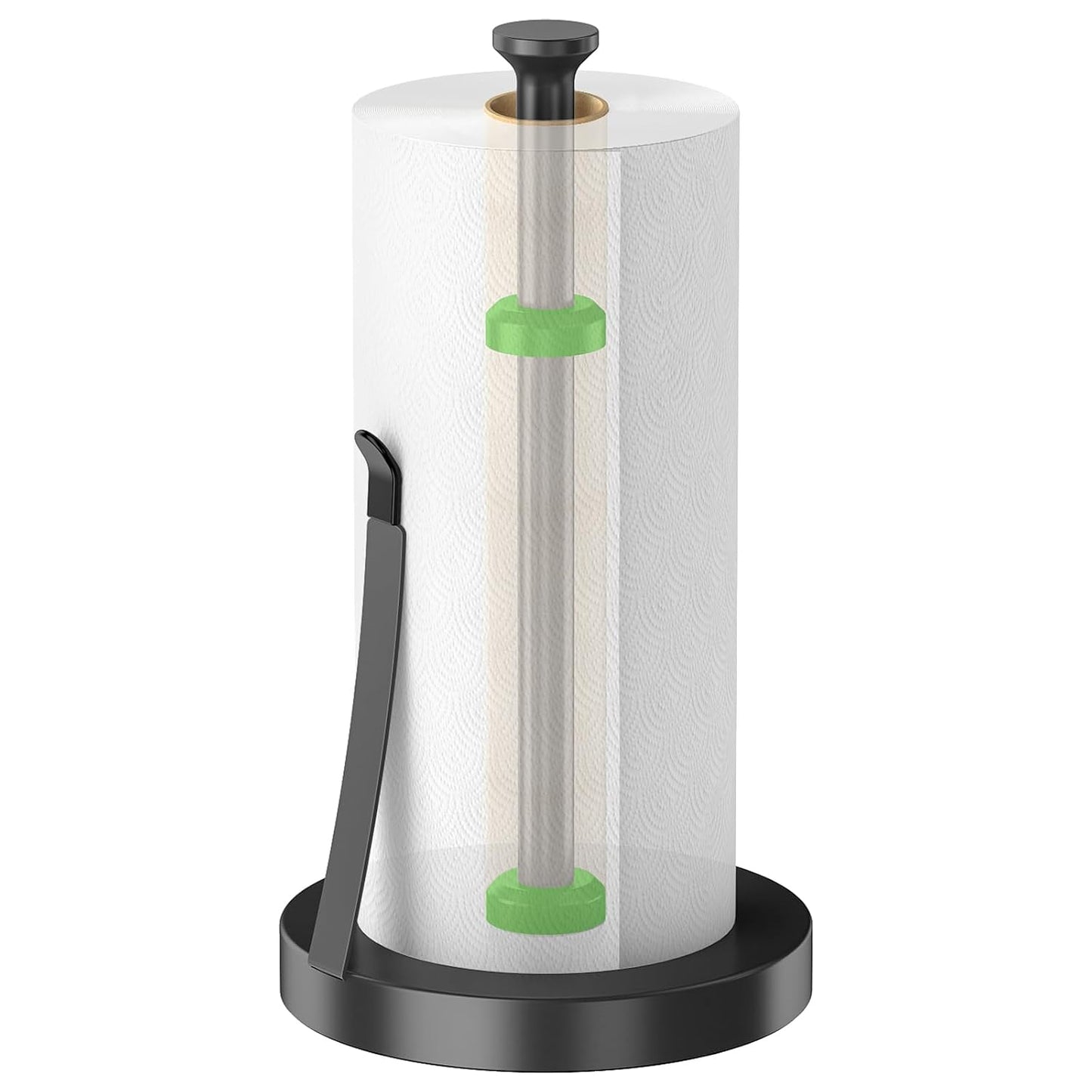 Countertop Paper Towel Holder for Kitchen, Black Tension Arm | One-Handed Tear, Stainless Steel Paper Towel Holder Stand for Bathroom Laundry Room Workshop