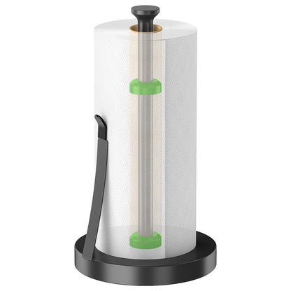 Countertop Paper Towel Holder for Kitchen, Black Tension Arm | One-Handed Tear, Stainless Steel Paper Towel Holder Stand for Bathroom Laundry Room Workshop