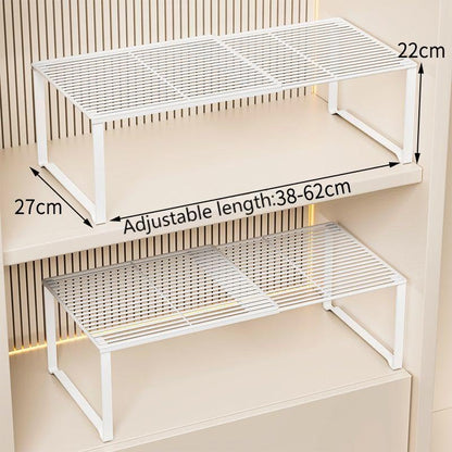 Extendable Metal Wire Shelf Organizer - Adjustable 15-24.4in Length, Stackable Storage Rack for Kitchen/Pantry/Bathroom/Shoe Cabinet/Tool Closet (2, White)