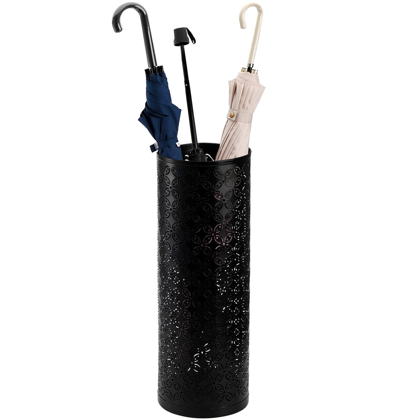 Hacaroa Metal Round Umbrella Stand Rack, Free Standing Umbrella Holder Bin, Canes Walking Sticks Holder for Entryway, Home, Office, Black