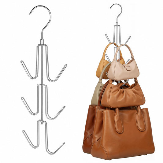 ZEDODIER 2 Pack Purse Hanger, Purse Organizer for Closet, Holds 12 Bags | Metal Hanging 12 Hooks Handbag Holder for Bag Storage, 360° Rotating Design Keeps Purses Visible and Easy to Access, Silver