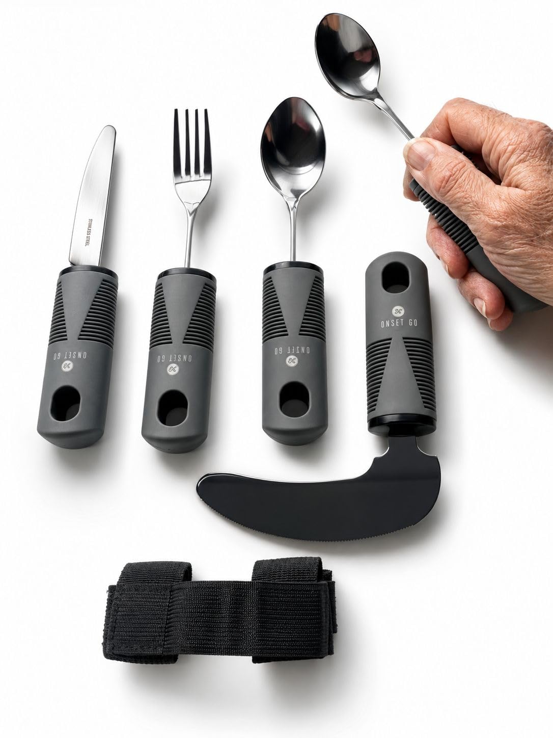 Adaptive Utensils for Elderly, Easy Grip Non-Slip... (Gray/Silver | Stainless Steel)