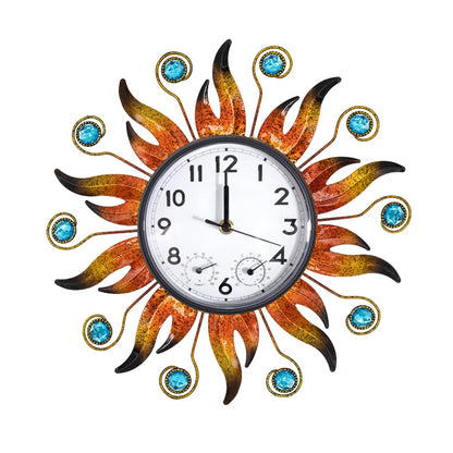 Sun Outdoor Clock with Thermometer and Hygrometer Combo, 13 Inch | Silent No-Ticking, Easy to Read, Quartz Clock Waterproof, Decor for Patio, Living Room, Kitchen, Orange