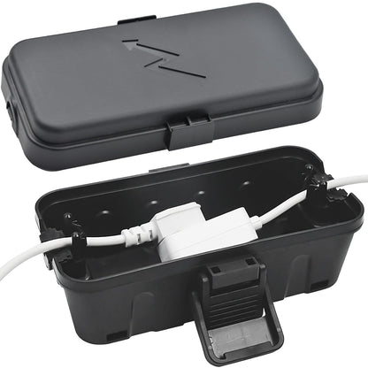 Small Weatherproof Electrical Connection Box(Inner 5.5 x 3 x 2.2inch),Outdoor Electrical Box,Waterproof Extension Cord Covers for Plug, Extension Cables, Holiday Lights,Black