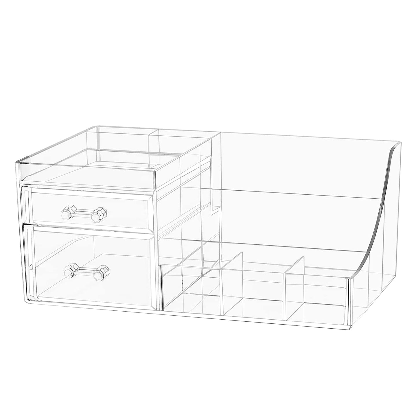 Cq acrylic 1 Pack Clear Skincare Organizer for Vanity,Stackable 2 Drawers Make Up Organizer,Cute Cosmetic Organizer for Vanity Jewelry,Hair Clip,Beauty,Skincare Product Dresser Acrylic Desk Organizer