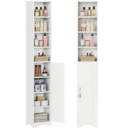 VECELO 71" Tall Narrow Storage Cabinet, Bathroom Storage Slim Freestanding Cabinet with Door & 6 Adjustable Shelves, Anti-Tip Design for Small Space, Kitchen, Living Room, White