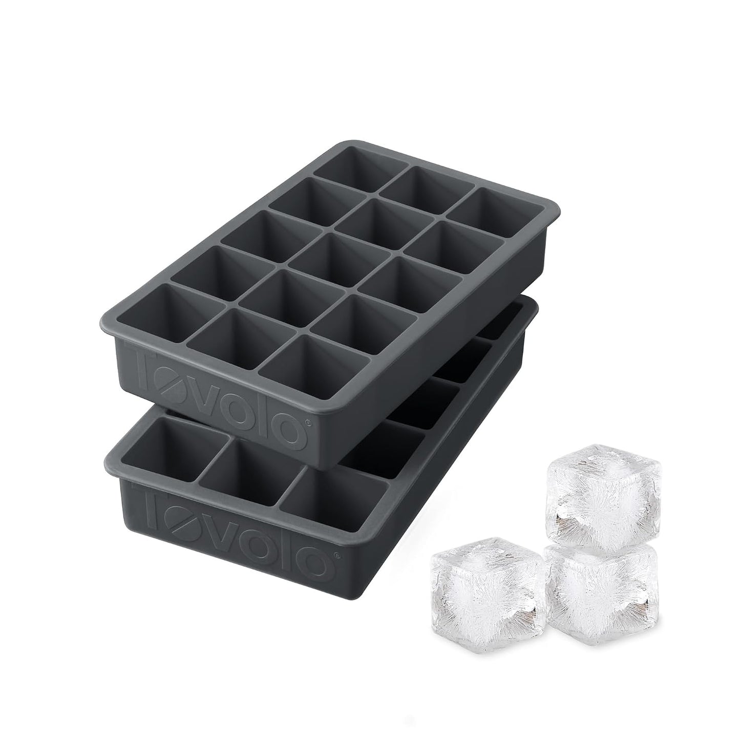 Tovolo Silicone Ice Cube Tray Charcoal Gray Pack of 2 BPA Free Ice Tray Mold for Coffee Drinks Cocktails, Dishwasher Safe Easy Release Perfect 1 Inch Cube Ice Tray for Whiskey Bourbon Spirits