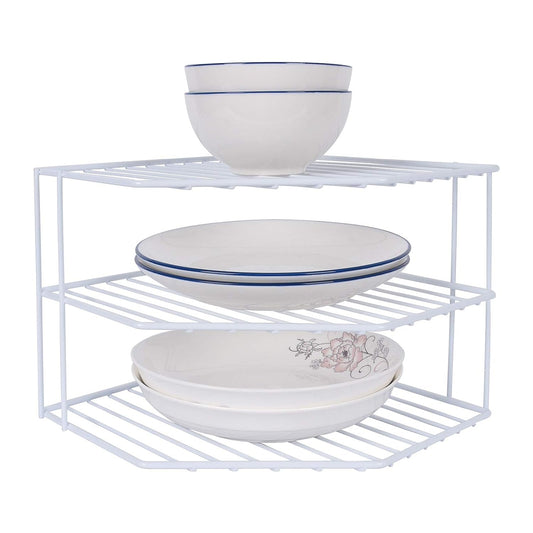 3-Tier Corner Shelf Counter and Cabinet Organizer... (White | Iron)