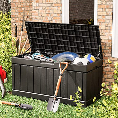 Greesum 82 Gallon Resin Deck Box All Weather Large Outdoor Storage for Patio Furniture, Toys, Garden Tools, Lockable, Black | for Patio Furniture, Toys, Garden Tools, Lockable