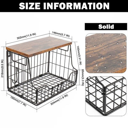 Fruit Basket for Kitchen, Metal Fruit Vegetable Storage Bin with 2 Banana Hangers, Countertop Wire Basket Organizer for Snack Potato Onion, Screw Mounted or Stand (Black, 1 Pack)