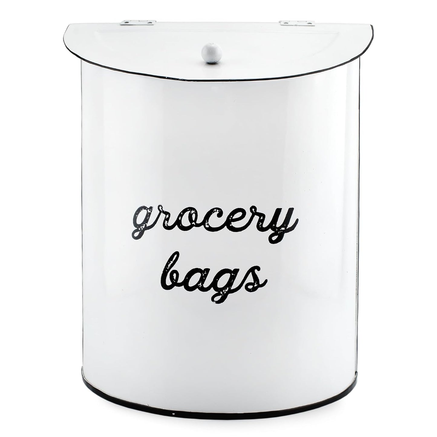 AuldHome Design Rustic Grocery Bag Holder; Wall-Mounted Vintage Enamelware Farmhouse Style Plastic Bag Dispenser for Kitchen or Laundry Room