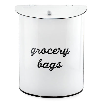 AuldHome Design Rustic Grocery Bag Holder; Wall-Mounted Vintage Enamelware Farmhouse Style Plastic Bag Dispenser for Kitchen or Laundry Room