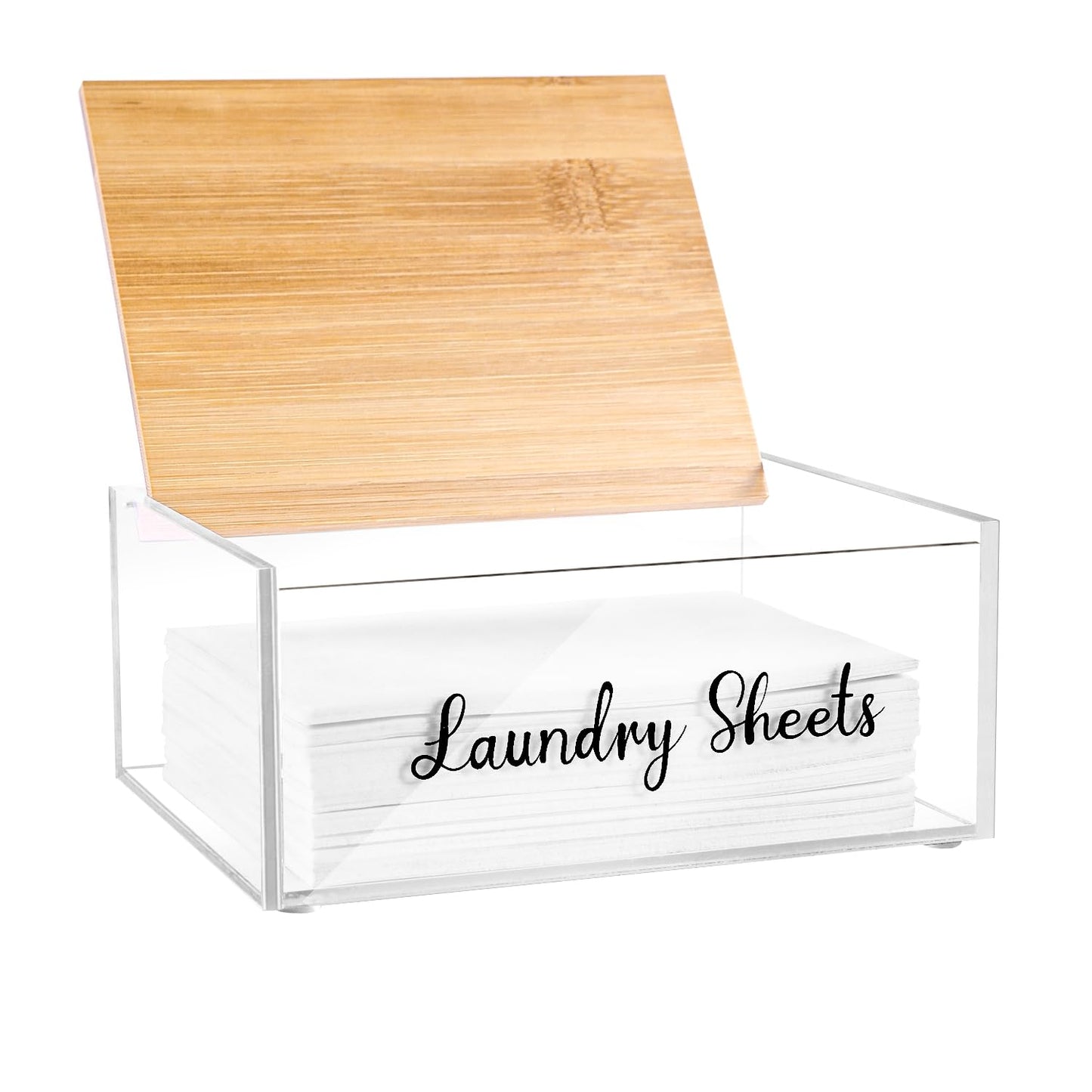 Acrylic Laundry Detergent Sheets Holder with Bamboo Lid, Laundry Soap Sheets Container Box Dispenser for Laundry Room