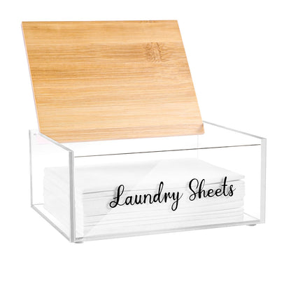 Acrylic Laundry Detergent Sheets Holder with Bamboo Lid, Laundry Soap Sheets Container Box Dispenser for Laundry Room