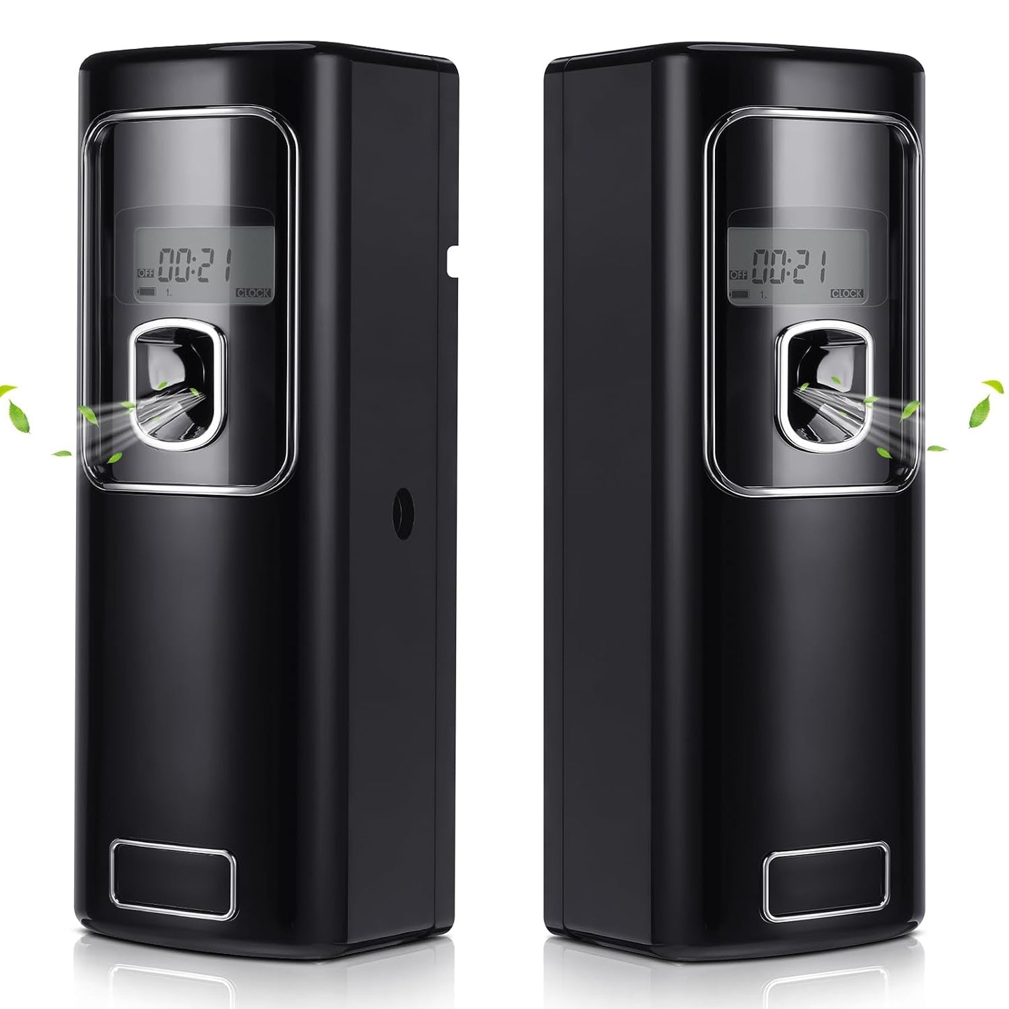 Rossesay 2 Pcs Automatic Air Freshener Spray Dispenser with Screen LCD Perfume Dispenser Wall Mount/Standing Capacity for Bathroom Hotel Office Commercial Place (Black)