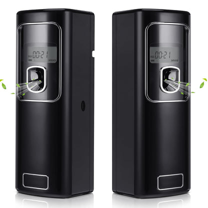Rossesay 2 Pcs Automatic Air Freshener Spray Dispenser with Screen LCD Perfume Dispenser Wall Mount/Standing Capacity for Bathroom Hotel Office Commercial Place (Black)