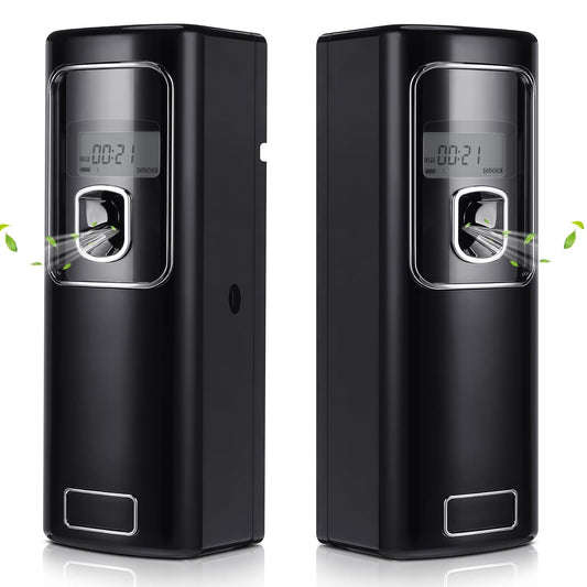 Rossesay 2 Pcs Automatic Air Freshener Spray Dispenser with Screen LCD Perfume Dispenser Wall Mount/Standing Capacity for Bathroom Hotel Office Commercial Place (Black)