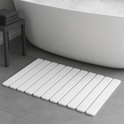 Premium Foldable Stone Bath Mat - Ultra Absorbent Quick Drying Compact Easy to Store & Clean Non-Slip Diatomaceous Earth Bath Shower Mat (White)