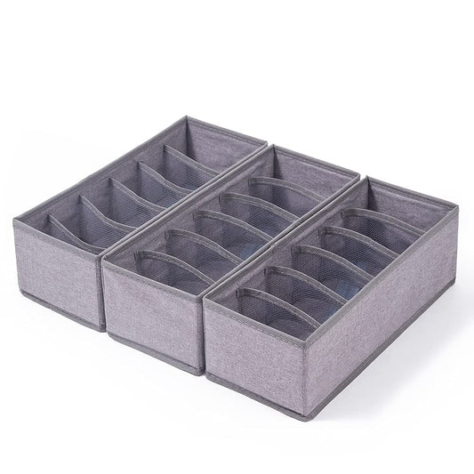 3 Pack Sock Underwear Drawer Organizer Dividers, Collapsible Cabinet Closet Storage Boxes for Clothes, Socks, Lingerie, Underwear, Tie, Belt, Baby, Bedroom