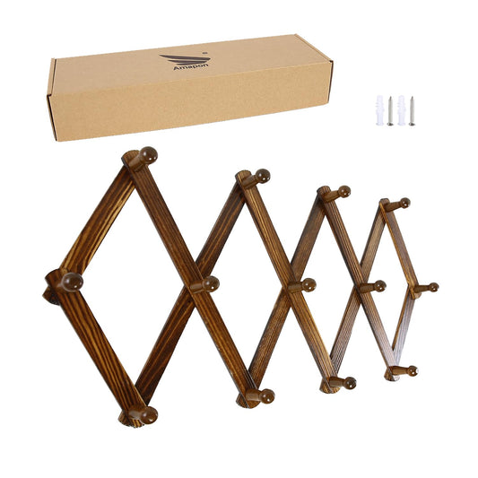 Accordion Wall Hanger Expandable Coat Hat Rack 13... (Walnut | Wood)