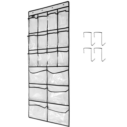 Extra Large Hanging Crystal Clear Over Door Shoe Organizers, Closet Shoe Organizer Shoe Rack Organizer Shoe Storage, 12+6Pockets, 4Hooks, white (59"x 21.6")