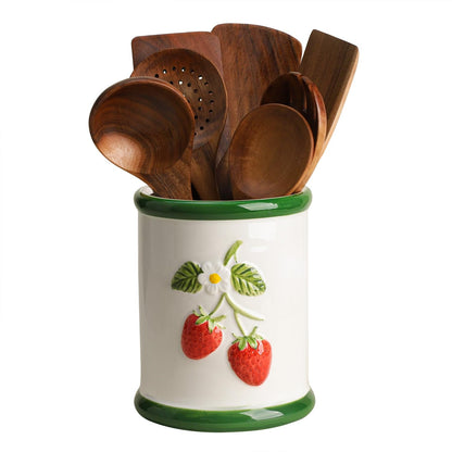 Ceramic Fruit Embossed Kitchen Utensil Holder For... (Strawberry | Ceramic)