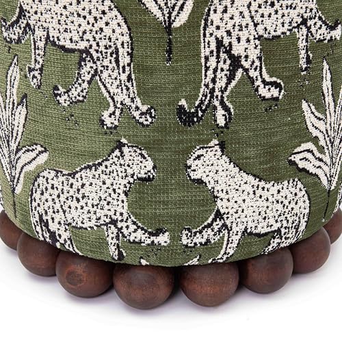 Tov Furniture Dex Olive Green Leopard Jacquard Ottoman