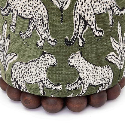 Tov Furniture Dex Olive Green Leopard Jacquard Ottoman