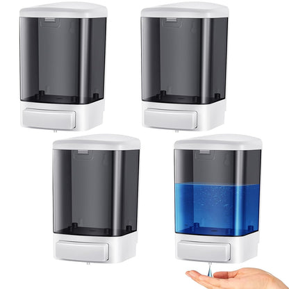 Hushee 4 Pcs Plastic Wall Mounted Soap Dispenser Commercial Manual Soap Containers Wall Dispenser for Kitchen Shower Hotel Liquid Shampoo Gel Chamber(33.8 oz 1000 ml,Black)