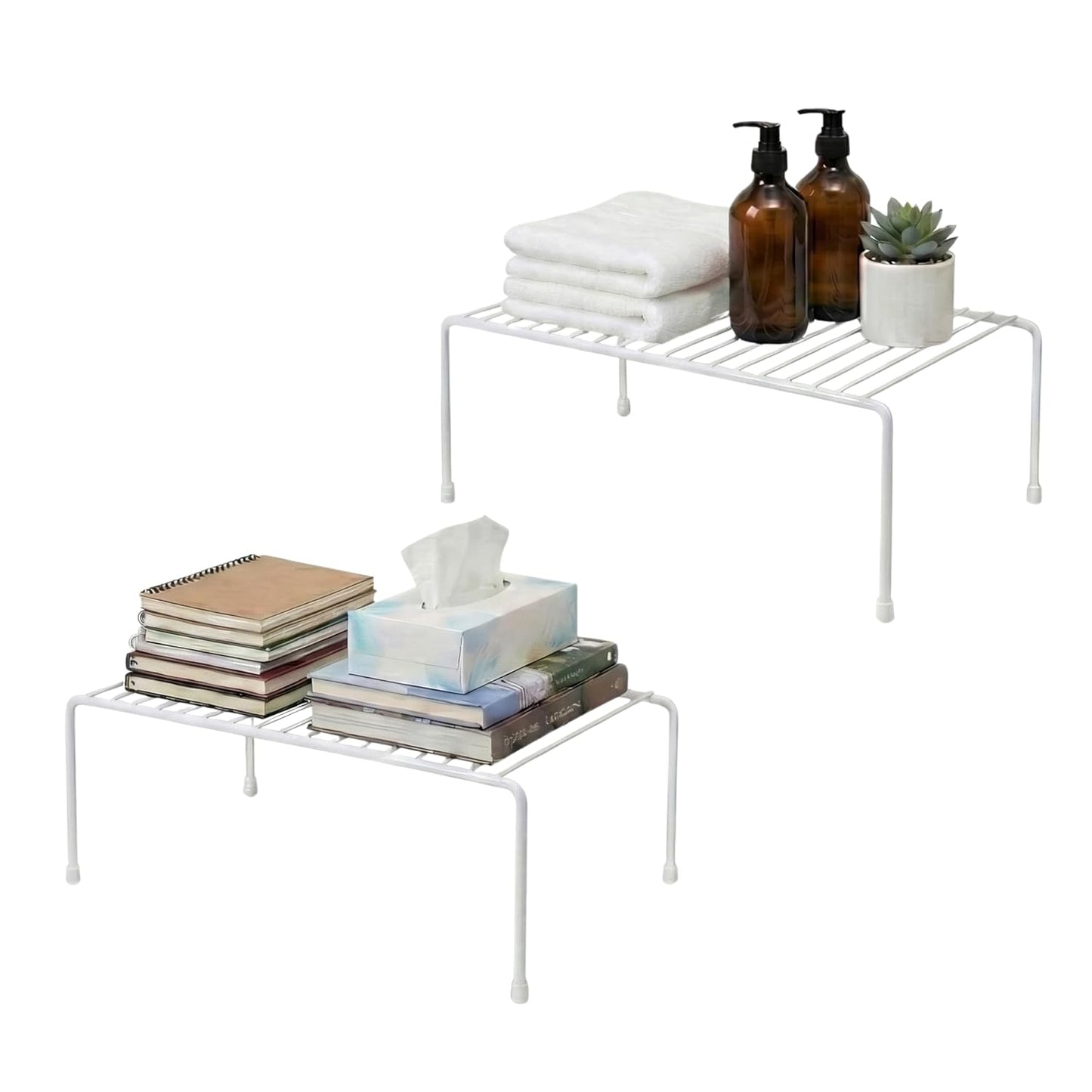 Evelots 2-Pack Wire Shelves, Cabinet Shelf Risers & Freezer Organizers | Rustproof dish risers for cabinets double storage space; use as small wire freezer shelves, pantry racks or shelf extenders.