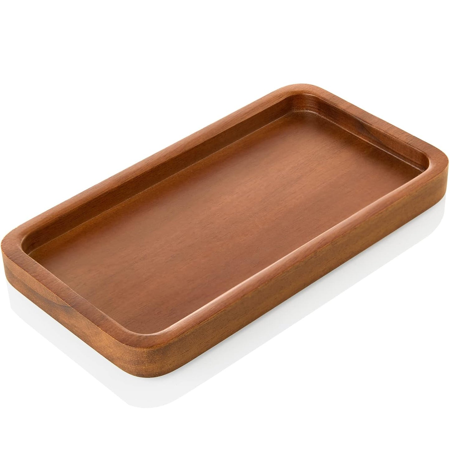 ALELION 8" Acacia Wood Bathroom Vanity Tray for Counter - Dresser Top Tray for Perfume Jewelry Candle Key Catchall - Small Kitchen Countertop Organizer for Soap Dispenser and Sponge Holder