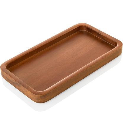 ALELION 8" Acacia Wood Bathroom Vanity Tray for Counter - Dresser Top Tray for Perfume Jewelry Candle Key Catchall - Small Kitchen Countertop Organizer for Soap Dispenser and Sponge Holder