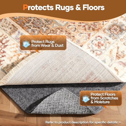 Veken Non Slip Cushioned Rug Pad Gripper, Felt and Silicone Backing, 8 x 10 Ft, 1/4 inch Thick Carpet Liner Protector Mat for Area Rugs and Hardwood Floors, with Over 99 Pcs Anti-Slip Strips Pattern