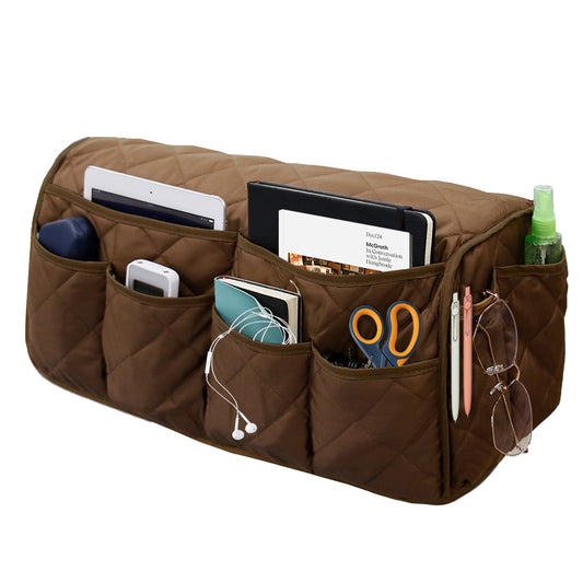 Armchair Caddy, Remote Control Holder for Recliners, Sofa Armrest Organizer, Non Slip Recliner Organizer, Couch Caddy with 14 Pockets Storage for TV Remote, Phone, Magazine (Brown)