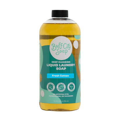 Buff City Soap - Liquid Laundry Soap Made With Simple Ingredients & No Harsh Chemicals - Cleans Tough Stains & Lifts Dirt - Juniper, Sandalwood, & Vanilla Scented Laundry Detergent - Fresh Cotton