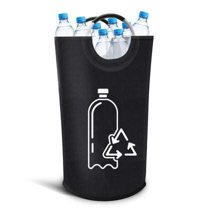 82L Recycling Bin for Kitchen Recycling Bag,Foldable Deposit Bottles Collection Container,Oxford Cloth Storage for Bottles,Cans,Plastic&Glass Heavy Duty,Waterproof Home,Kitchen,Garage,Black