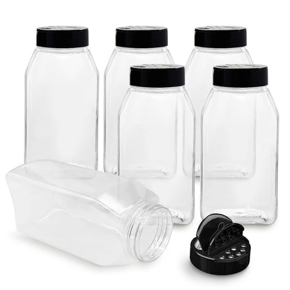 Plastic Spice Jars Bottle Containers with Black Cap, 32 Oz, 6 PACK