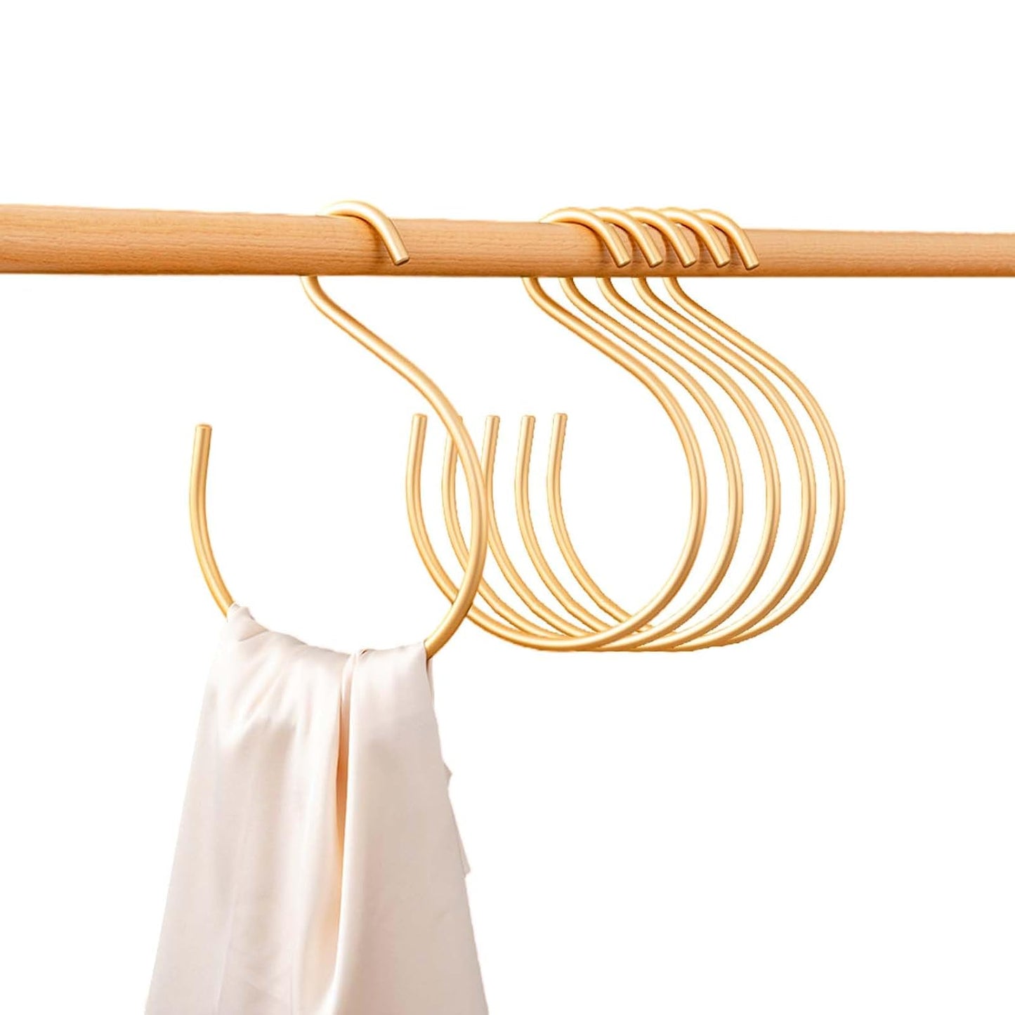 6Pcs Scarf Ring Hangers Gold, Belt Ring Hook Tie Rack Holders Closet Hanger Organizer Multi-Purpose S-Shaped Circle Storage Hook for Ties Scarves Baseball Cap Wardrobe Accessory Storage
