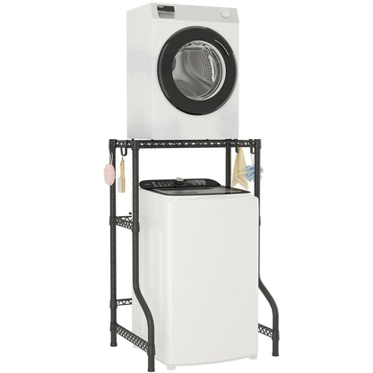 U16 Upgraded Washer Dryer Stacking Rack for Narrow Laundry Room | Metal Over Washer and Dryer Storage Shelves, Laundry Space Saver for Portable Dryer, 29.5"W x 23.6"D x 53.1"H, Black