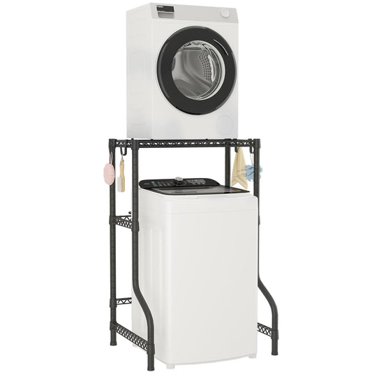 U16 Upgraded Washer Dryer Stacking Rack for Narrow Laundry Room | Metal Over Washer and Dryer Storage Shelves, Laundry Space Saver for Portable Dryer, 29.5"W x 23.6"D x 53.1"H, Black