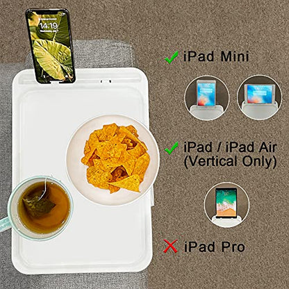 Xchouxer Sofa Armrest Clip Table, TV Snack Tray, Handy Remote Controls/Drinks/Phone Holder (White)